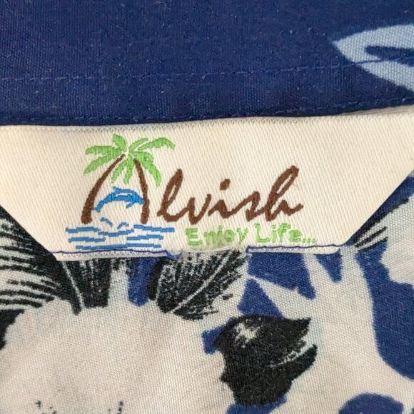 ALVISH Blue Floral Hawaiian Tropical Short Sleeve Button Shirt; Men's Size 2XL - Picture 3 of 3